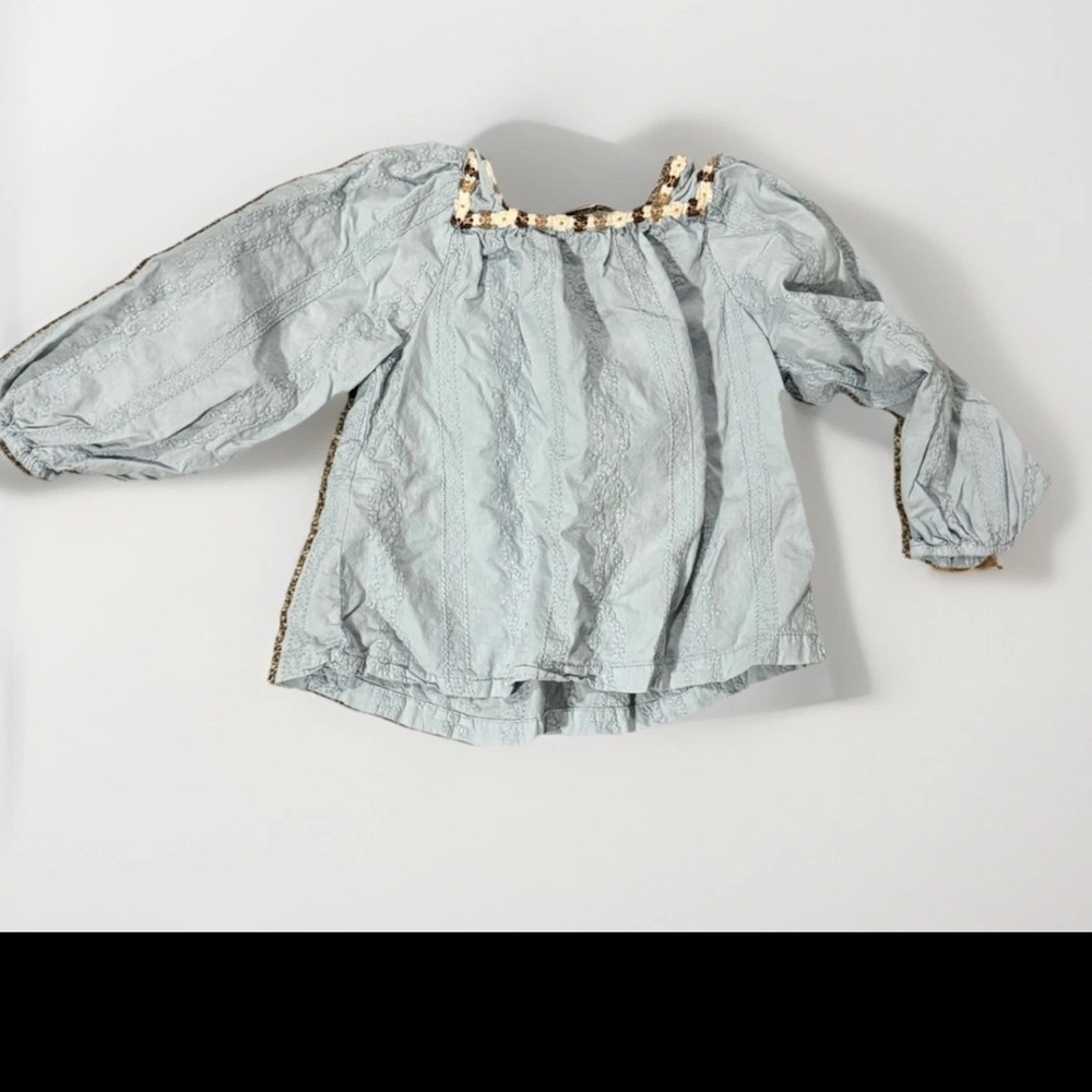 ZARA Girls Size 6 Blue Boho Embroidered Peasant Blouse - Picture 2 of 3